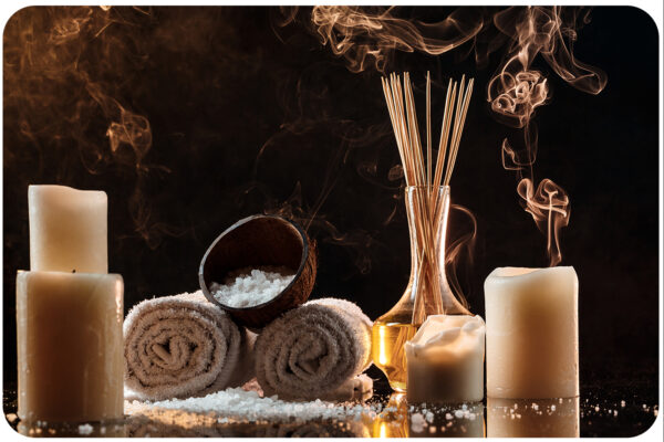 Set of spa treatment over dark background. Copy space.